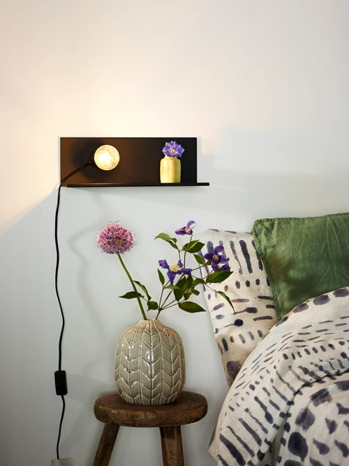 Lucide SEBO - Lampe de chevet / Applique mural - 1xE27 - Noir - ambiance 1